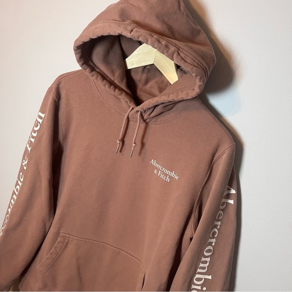 Abercrombie & Fitch Hoodie Unisex M Dusty Mauve Pink Logo Sweatshirt Cozy Thick - Picture 2 of 7